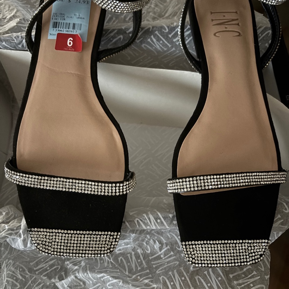 INC International Concepts Black suede flats with Silver Accents